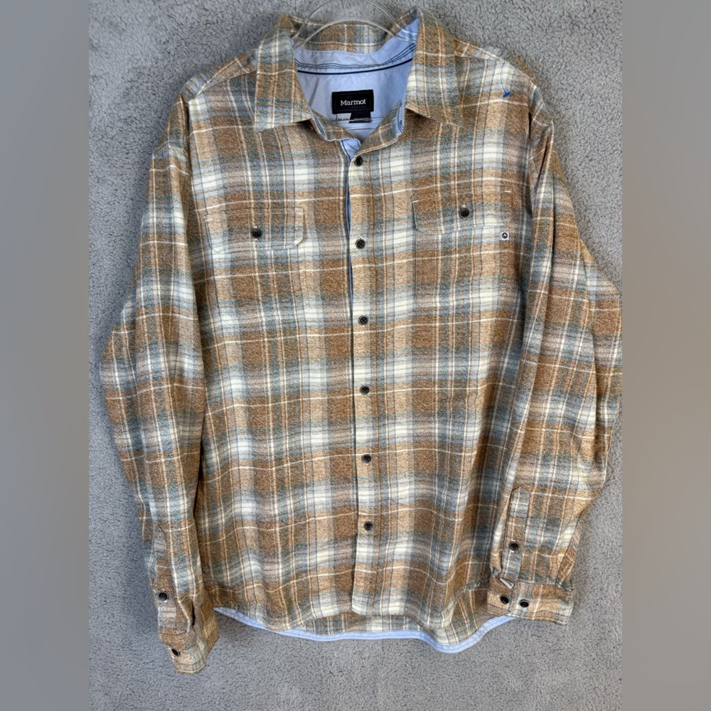 Marmot Blue and Tan plaid flannel xxl